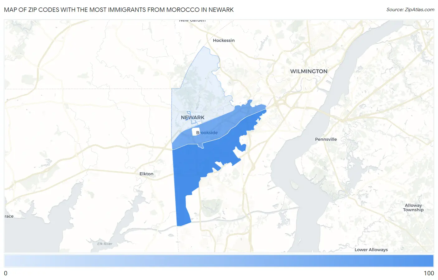 Zip Codes with the Most Immigrants from Morocco in Newark Map