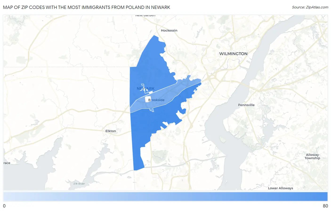 Zip Codes with the Most Immigrants from Poland in Newark Map