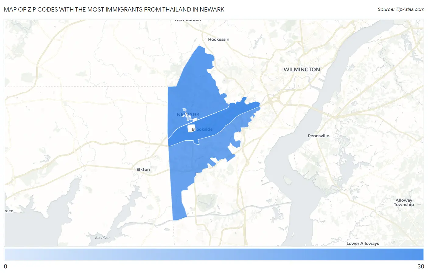 Zip Codes with the Most Immigrants from Thailand in Newark Map