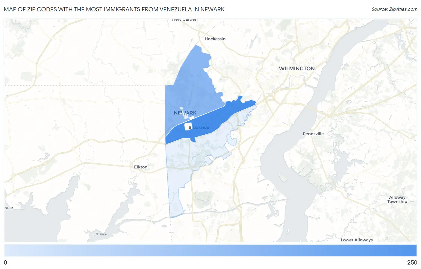 Zip Codes with the Most Immigrants from Venezuela in Newark Map