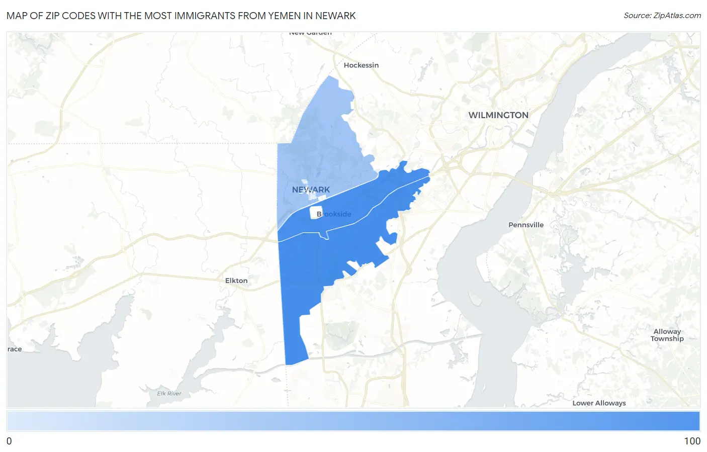 Zip Codes with the Most Immigrants from Yemen in Newark Map