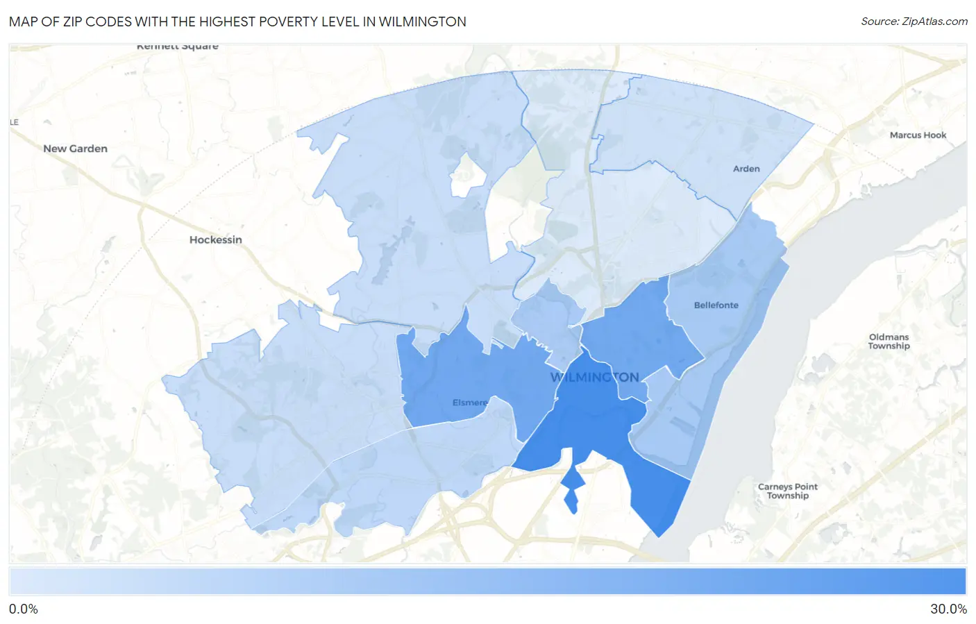 Zip Codes with the Highest Poverty Level in Wilmington Map