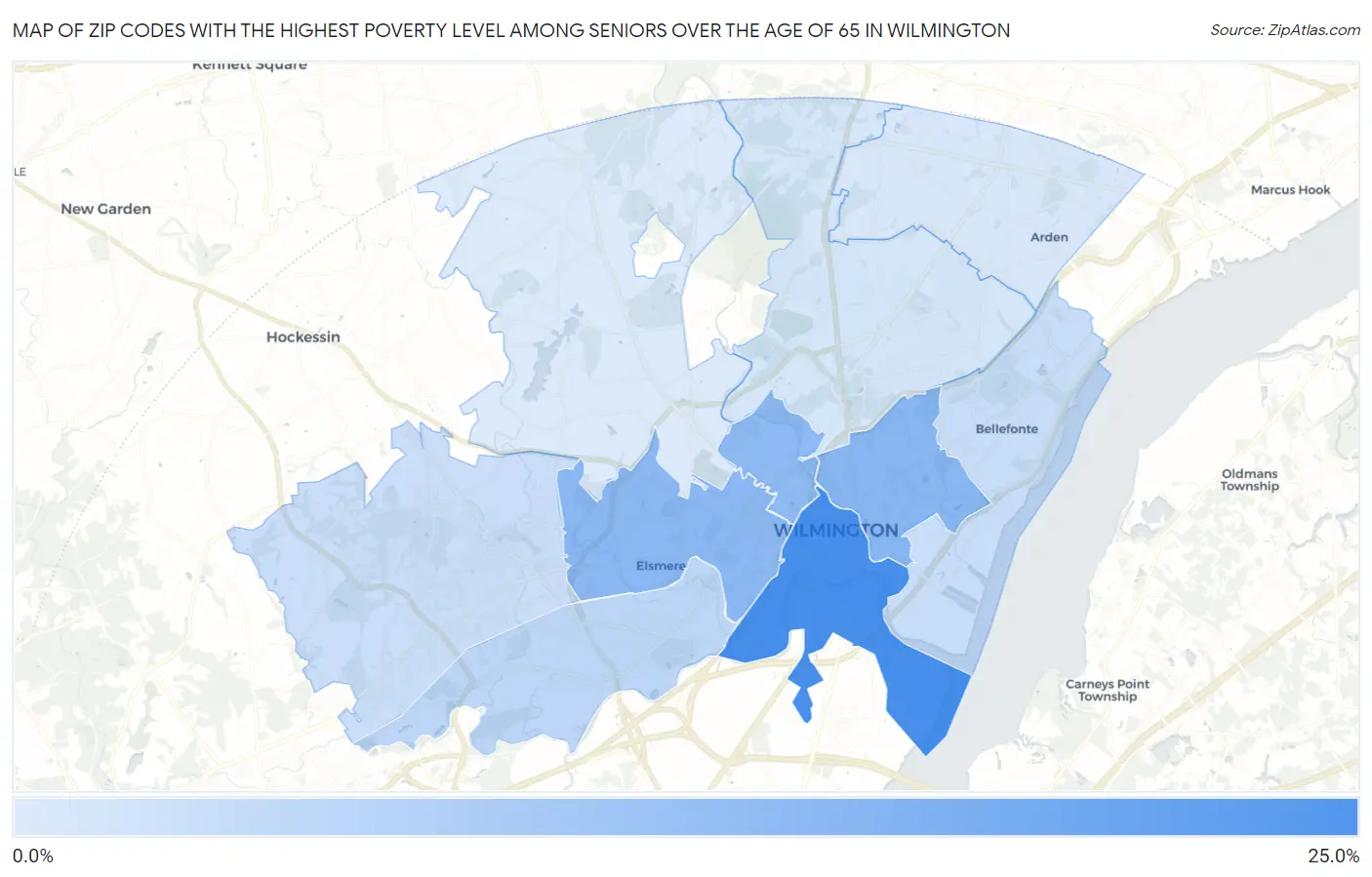 Zip Codes with the Highest Poverty Level Among Seniors Over the Age of 65 in Wilmington Map