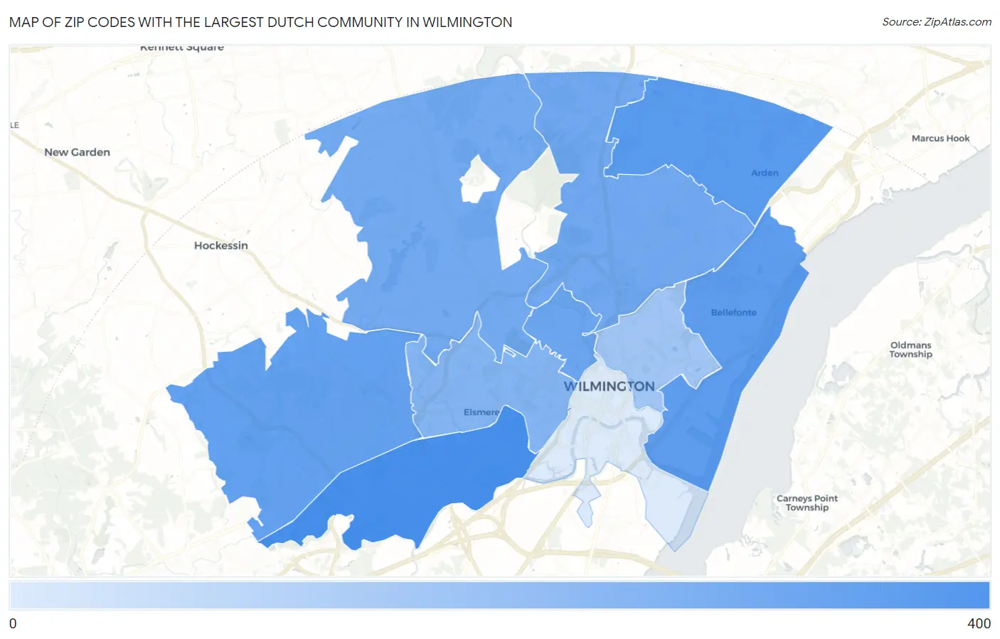 Zip Codes with the Largest Dutch Community in Wilmington Map