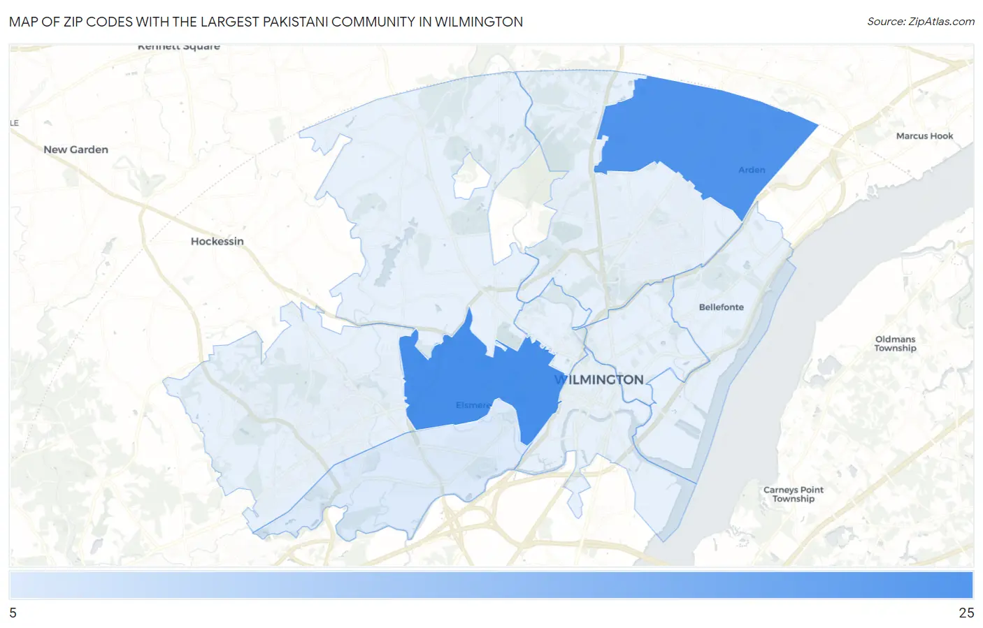 Zip Codes with the Largest Pakistani Community in Wilmington Map
