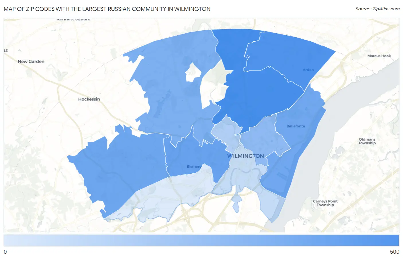 Zip Codes with the Largest Russian Community in Wilmington Map