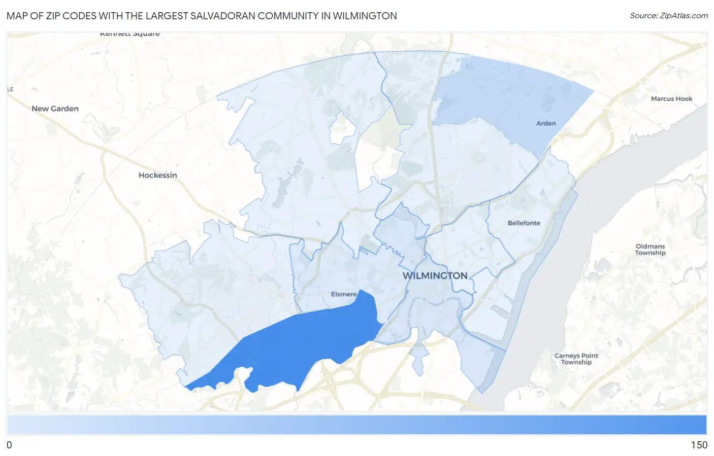 Zip Codes with the Largest Salvadoran Community in Wilmington Map