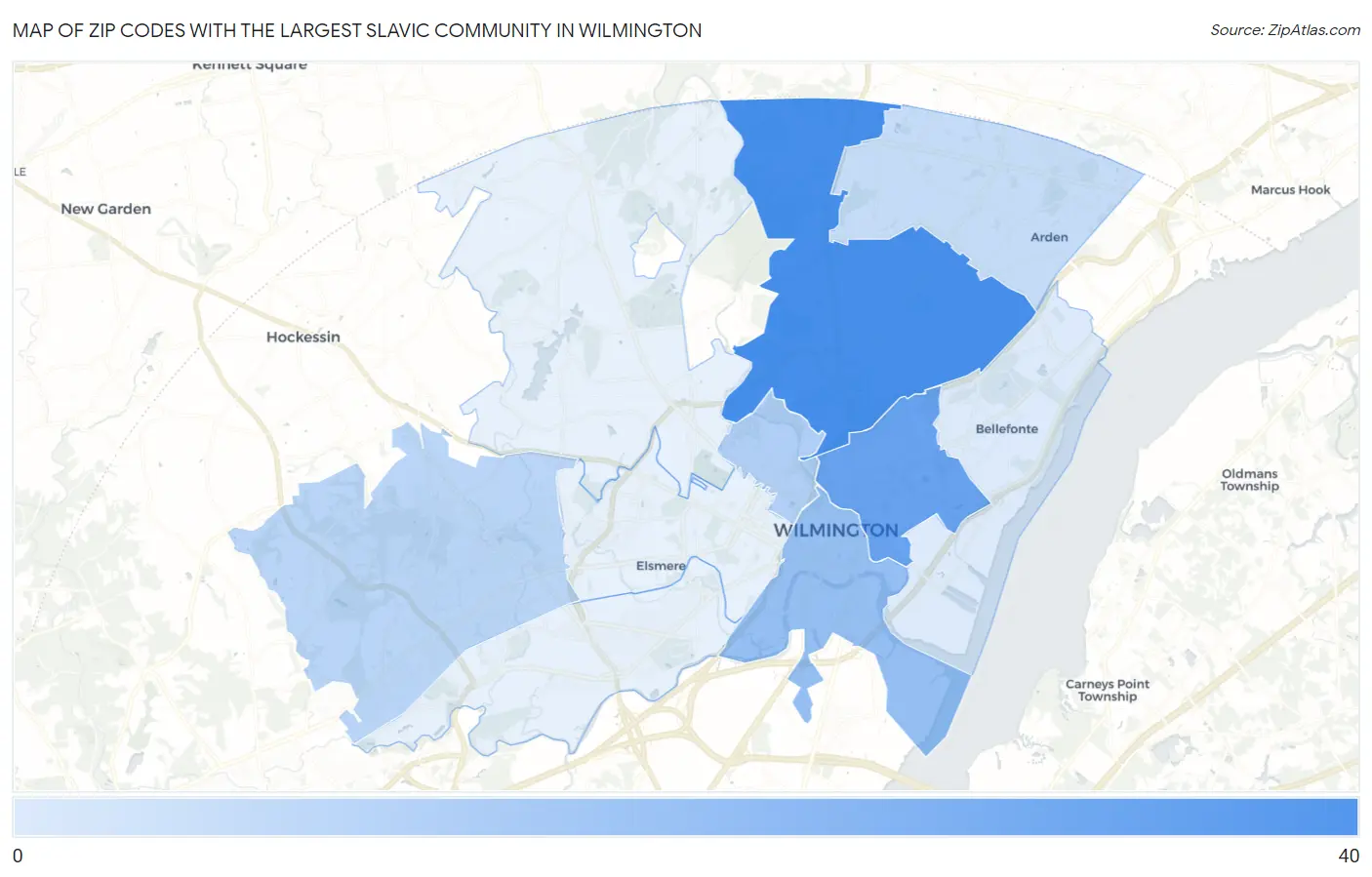 Zip Codes with the Largest Slavic Community in Wilmington Map