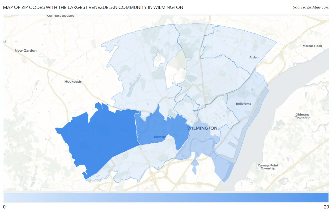 Zip Codes with the Largest Venezuelan Community in Wilmington Map