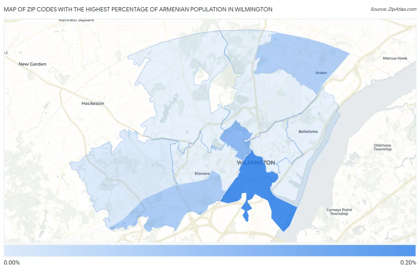 Zip Codes with the Highest Percentage of Armenian Population in Wilmington Map