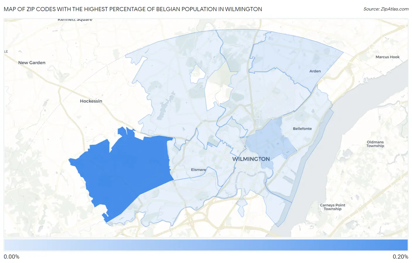 Zip Codes with the Highest Percentage of Belgian Population in Wilmington Map