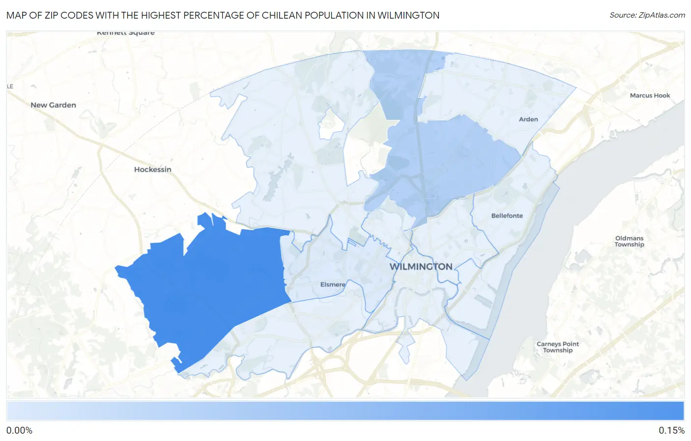 Zip Codes with the Highest Percentage of Chilean Population in Wilmington Map