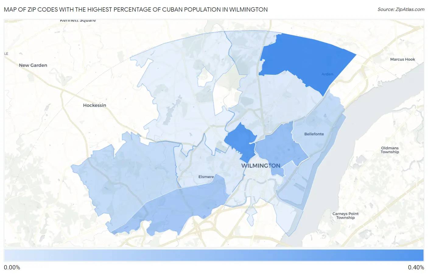 Zip Codes with the Highest Percentage of Cuban Population in Wilmington Map