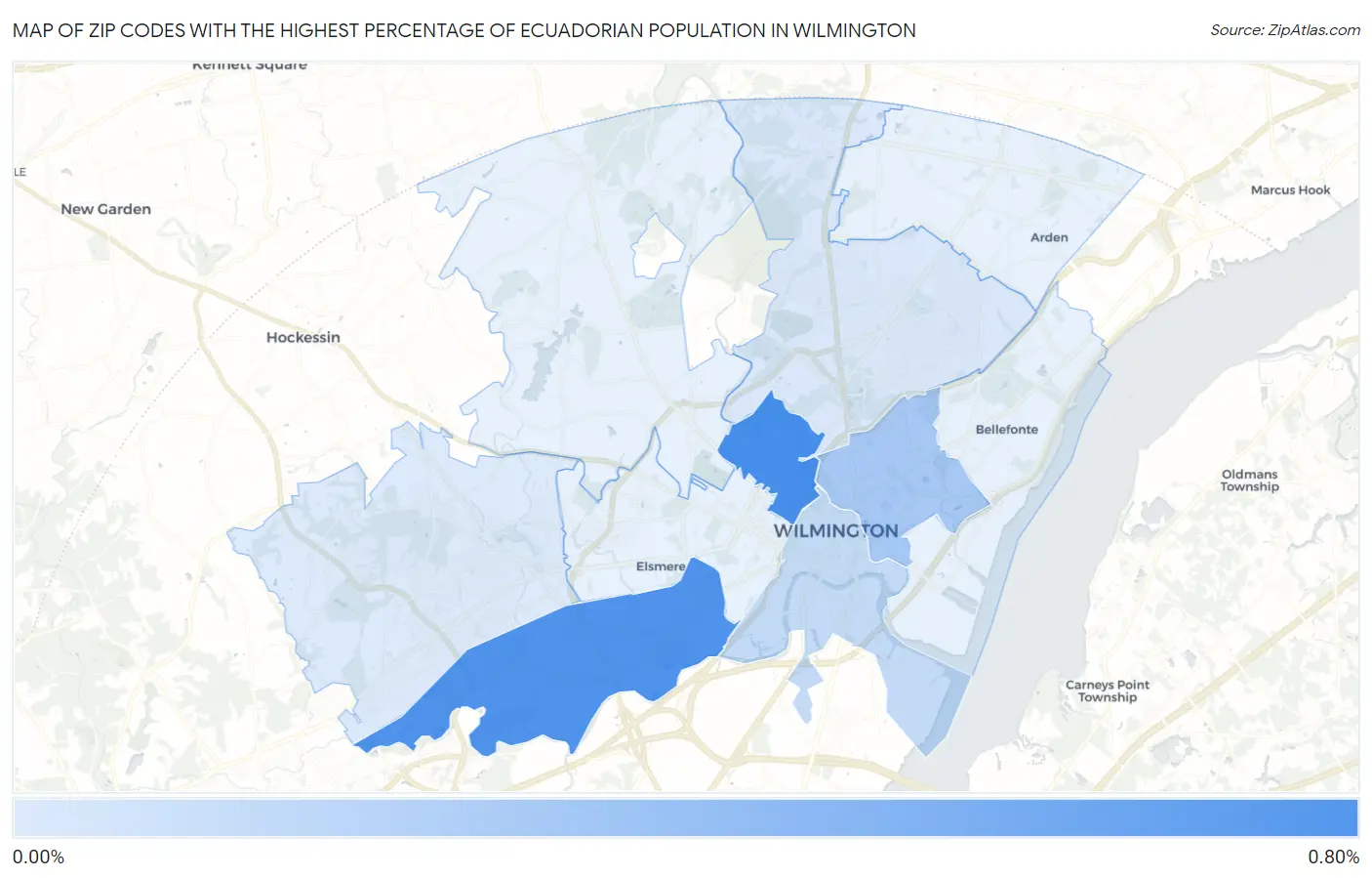 Zip Codes with the Highest Percentage of Ecuadorian Population in Wilmington Map