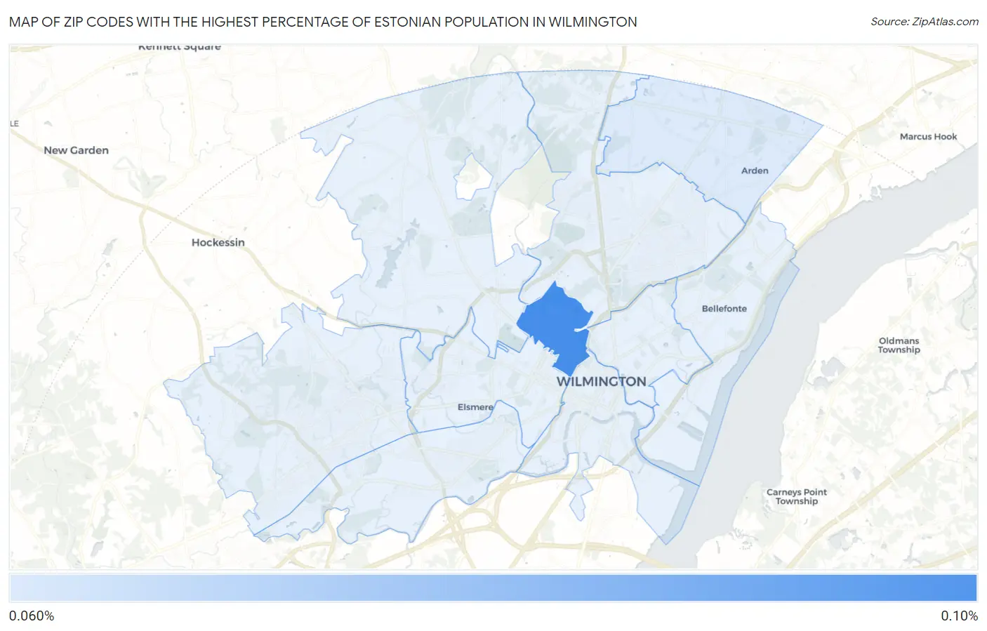 Zip Codes with the Highest Percentage of Estonian Population in Wilmington Map