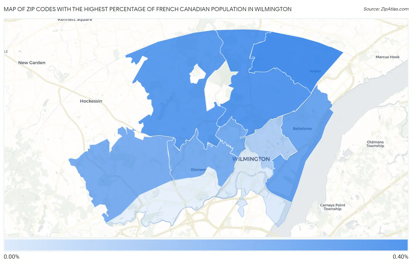 Zip Codes with the Highest Percentage of French Canadian Population in Wilmington Map