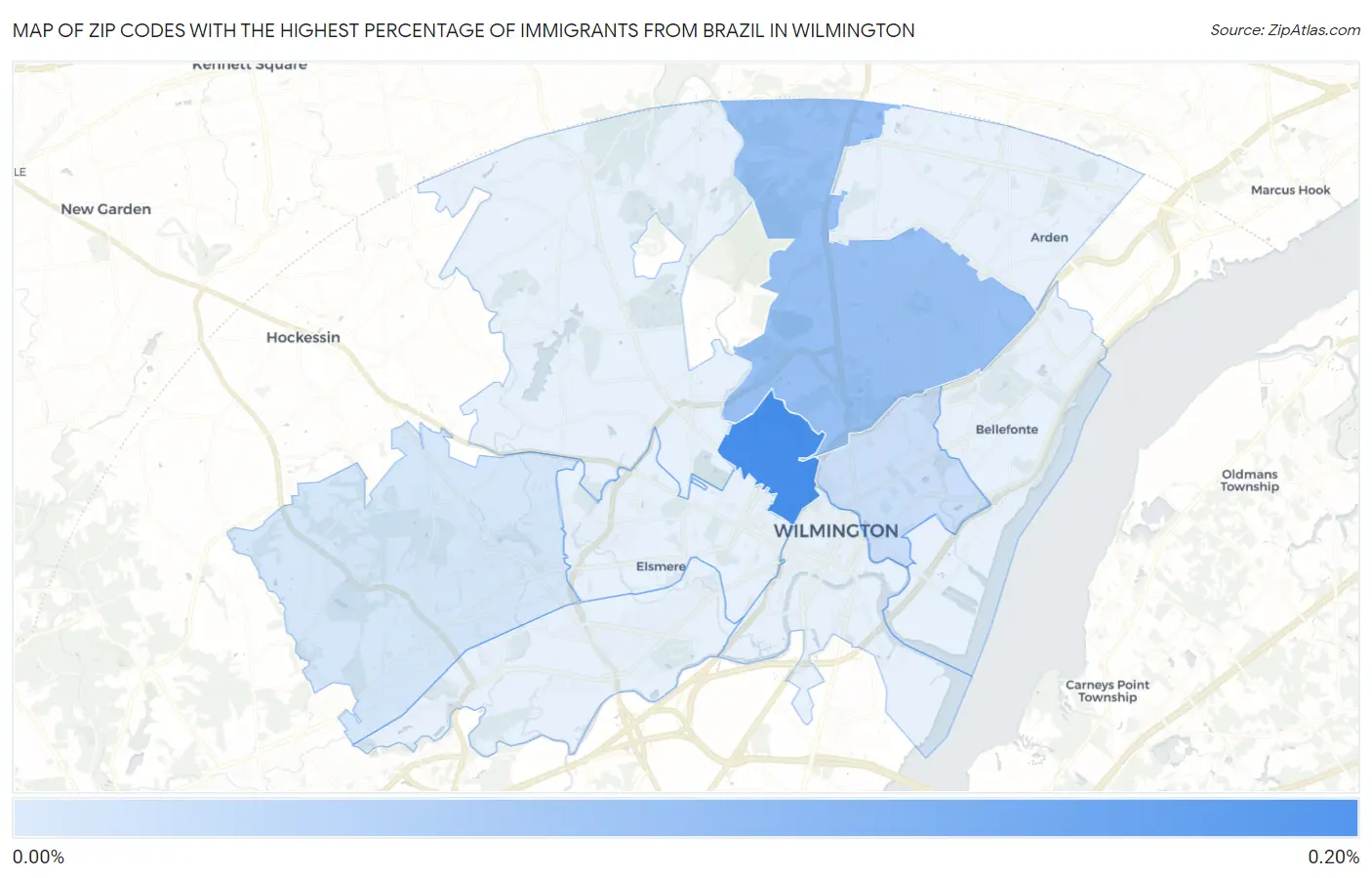 Zip Codes with the Highest Percentage of Immigrants from Brazil in Wilmington Map