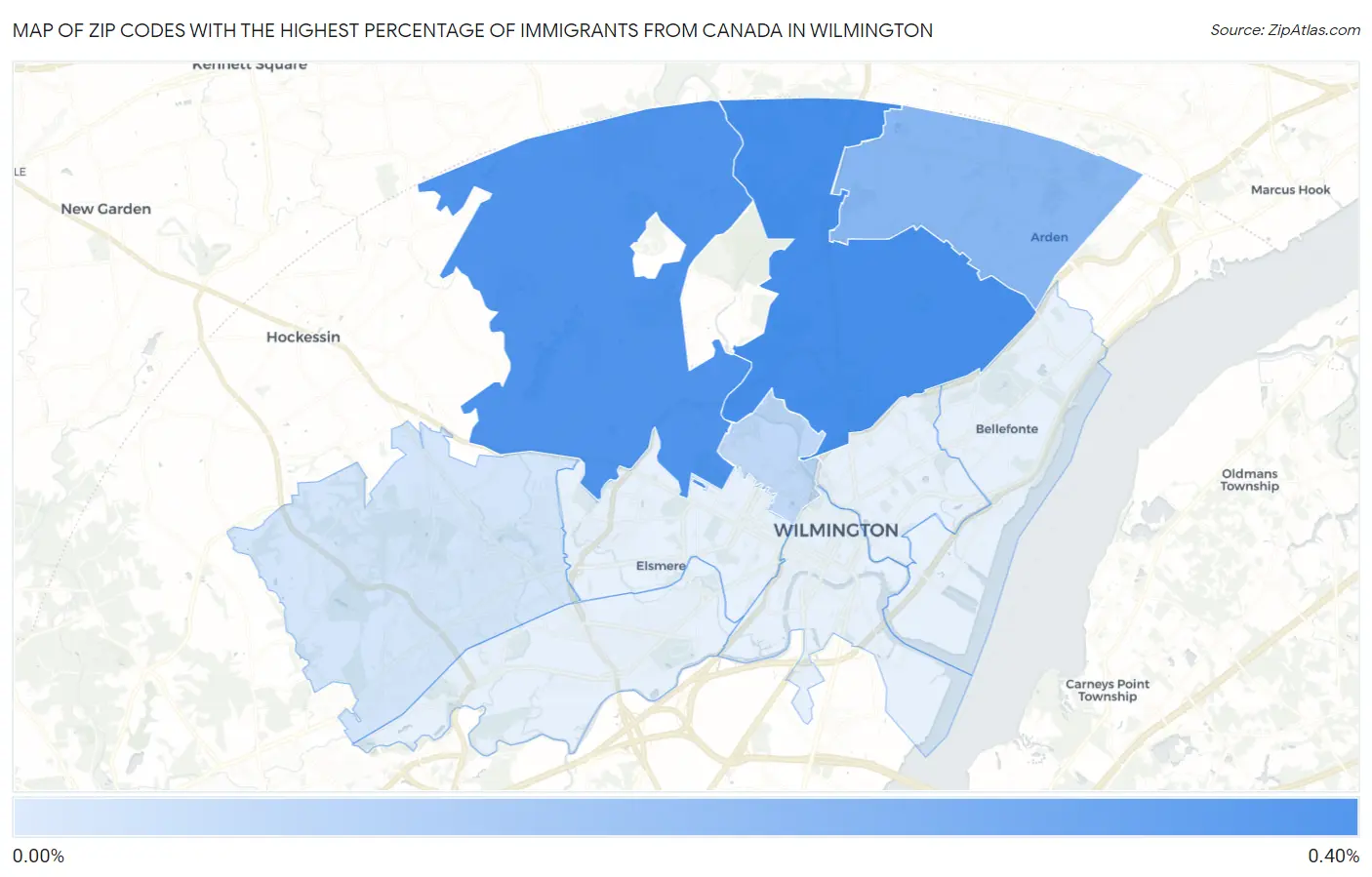 Zip Codes with the Highest Percentage of Immigrants from Canada in Wilmington Map