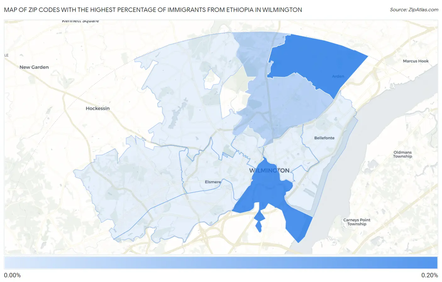 Zip Codes with the Highest Percentage of Immigrants from Ethiopia in Wilmington Map