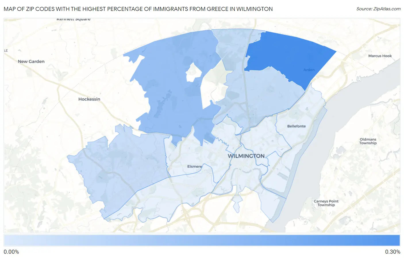 Zip Codes with the Highest Percentage of Immigrants from Greece in Wilmington Map