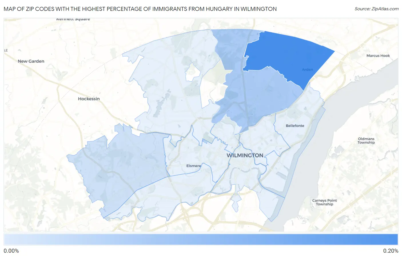 Zip Codes with the Highest Percentage of Immigrants from Hungary in Wilmington Map