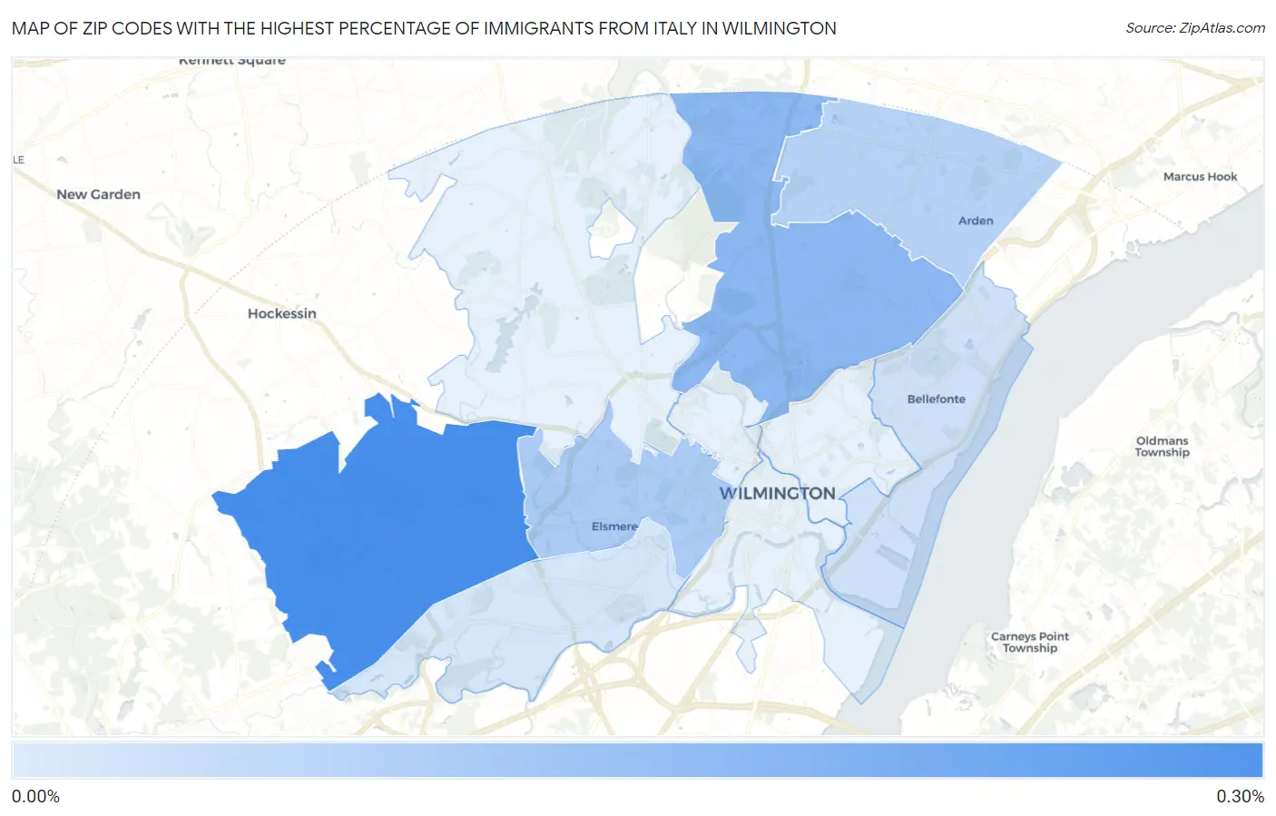 Zip Codes with the Highest Percentage of Immigrants from Italy in Wilmington Map