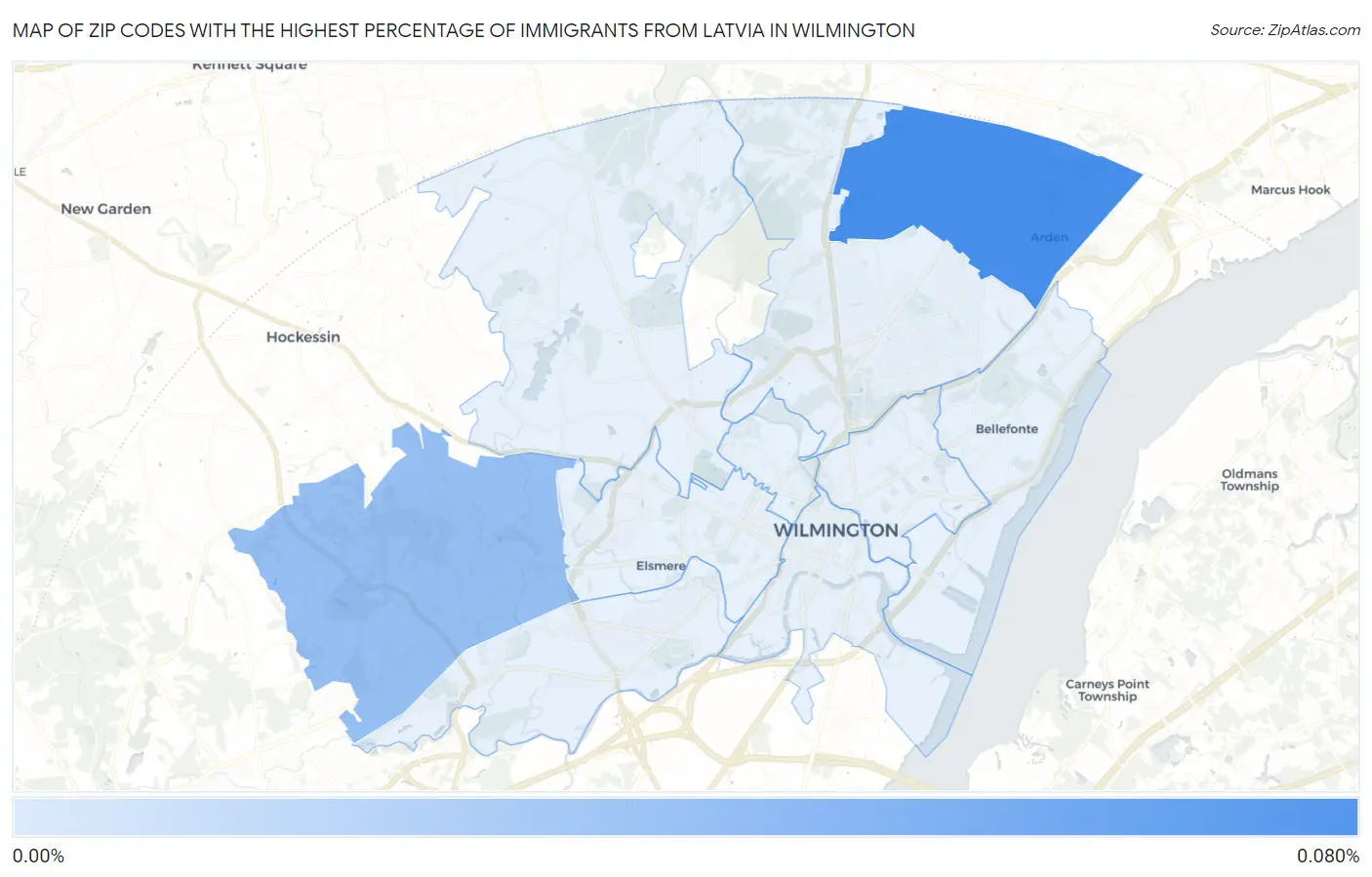Zip Codes with the Highest Percentage of Immigrants from Latvia in Wilmington Map