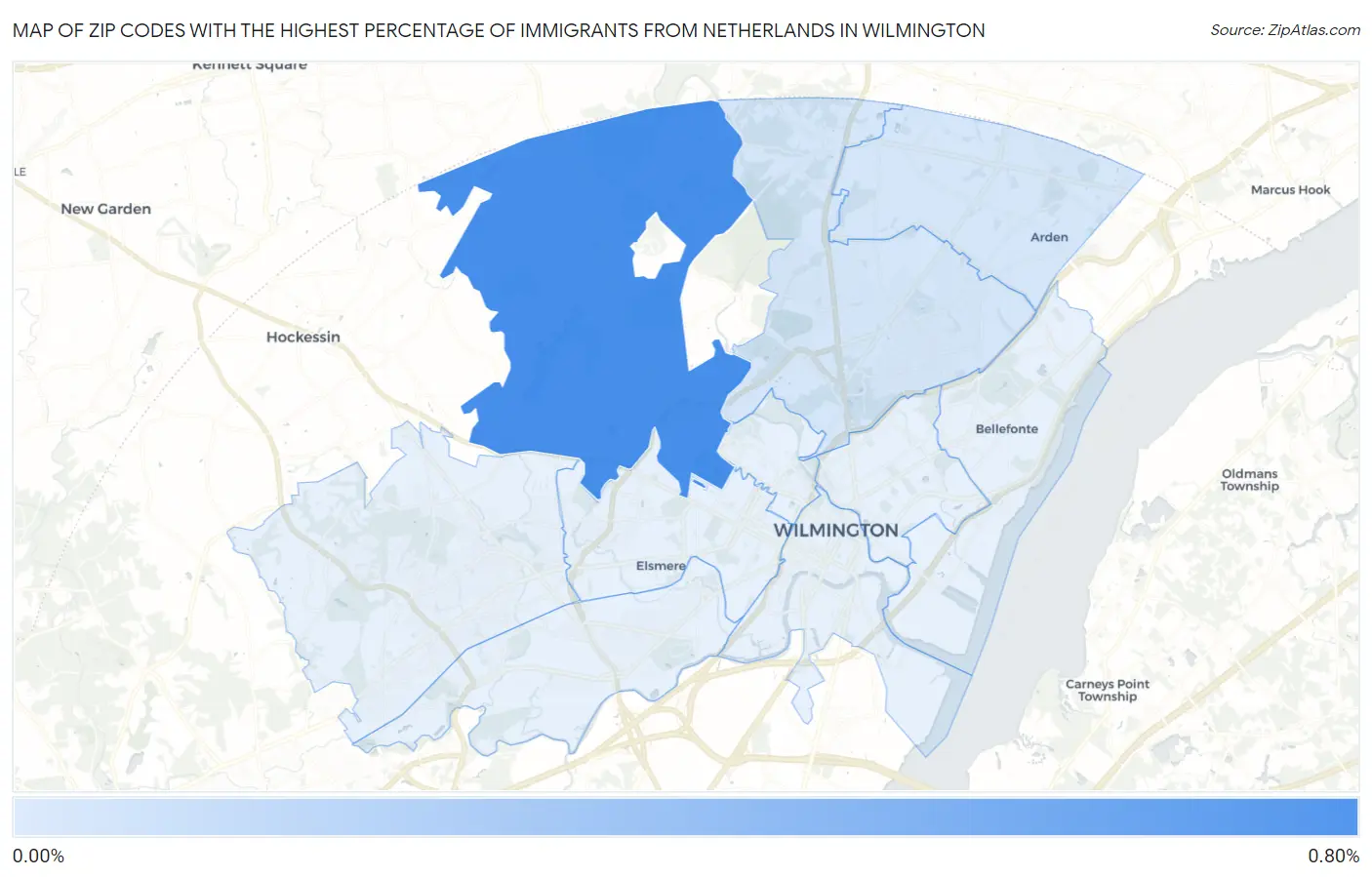 Zip Codes with the Highest Percentage of Immigrants from Netherlands in Wilmington Map