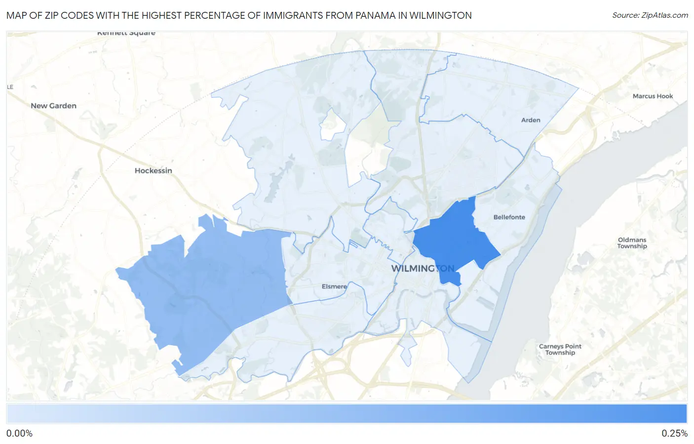 Zip Codes with the Highest Percentage of Immigrants from Panama in Wilmington Map
