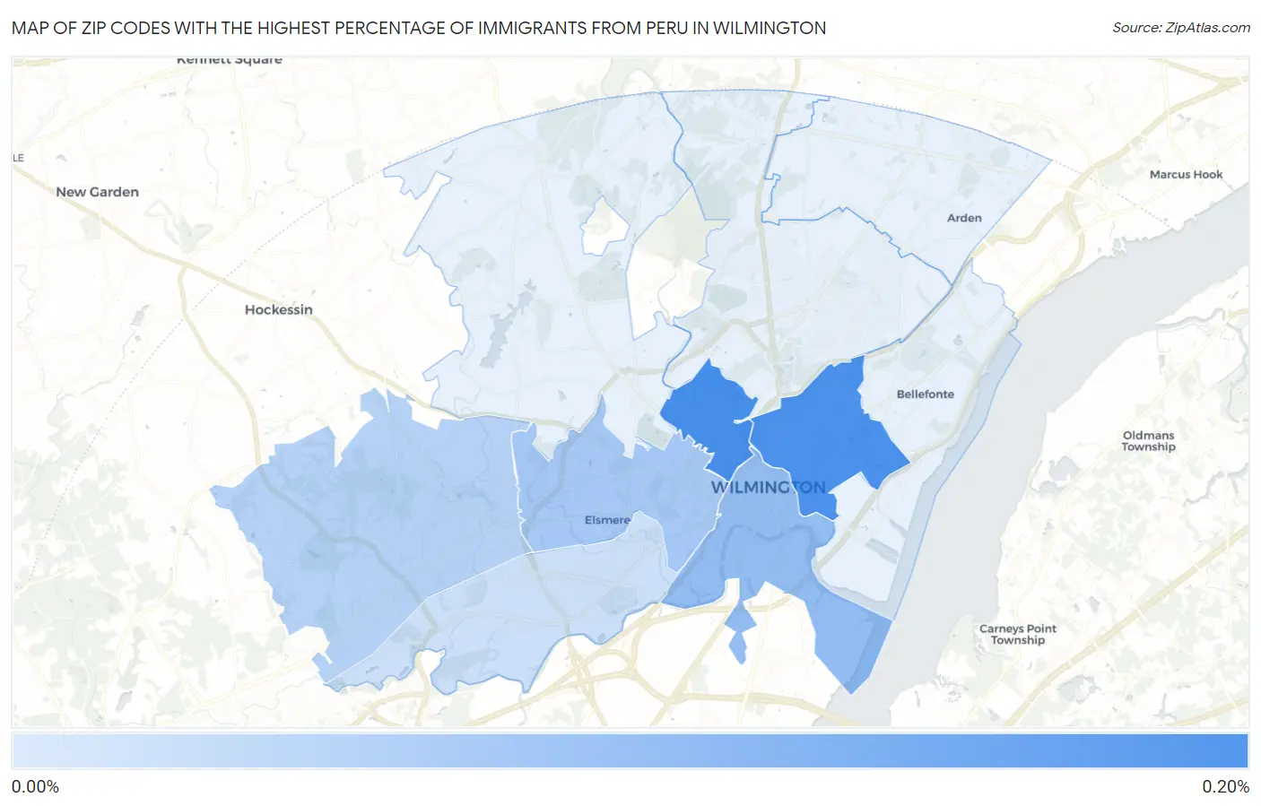 Zip Codes with the Highest Percentage of Immigrants from Peru in Wilmington Map