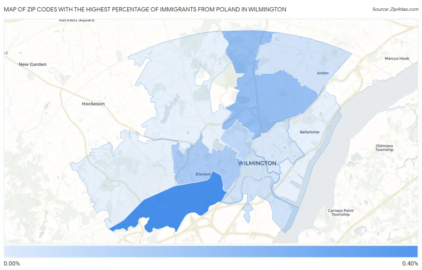Zip Codes with the Highest Percentage of Immigrants from Poland in Wilmington Map