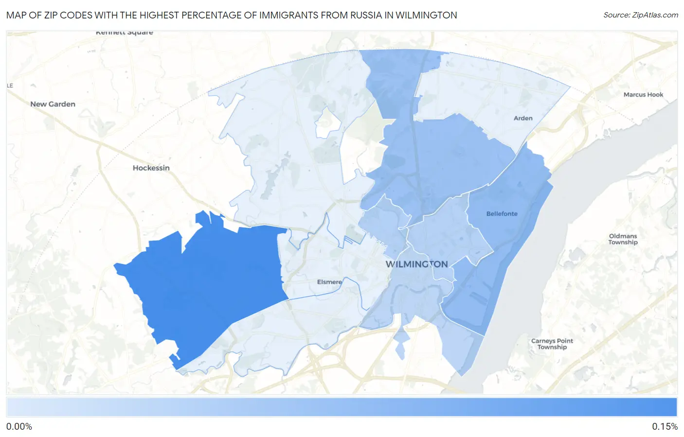 Zip Codes with the Highest Percentage of Immigrants from Russia in Wilmington Map