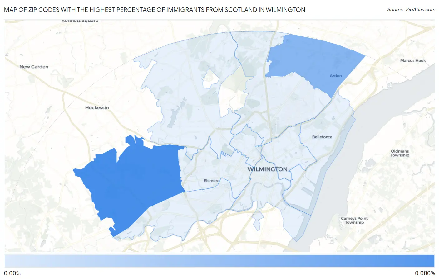 Zip Codes with the Highest Percentage of Immigrants from Scotland in Wilmington Map