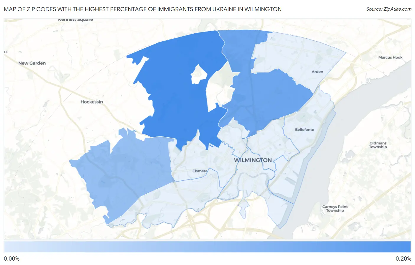 Zip Codes with the Highest Percentage of Immigrants from Ukraine in Wilmington Map