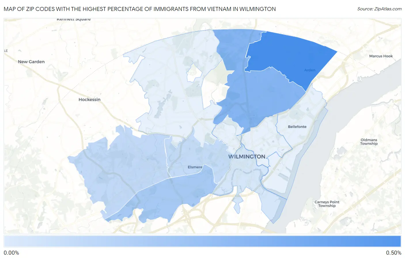 Zip Codes with the Highest Percentage of Immigrants from Vietnam in Wilmington Map