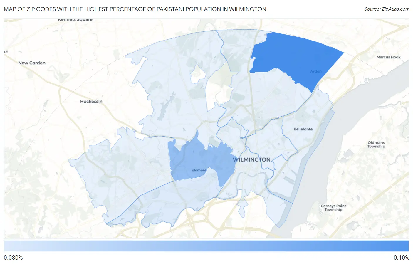 Zip Codes with the Highest Percentage of Pakistani Population in Wilmington Map