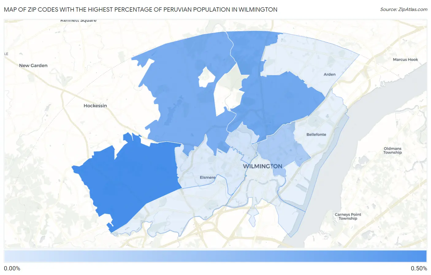 Zip Codes with the Highest Percentage of Peruvian Population in Wilmington Map
