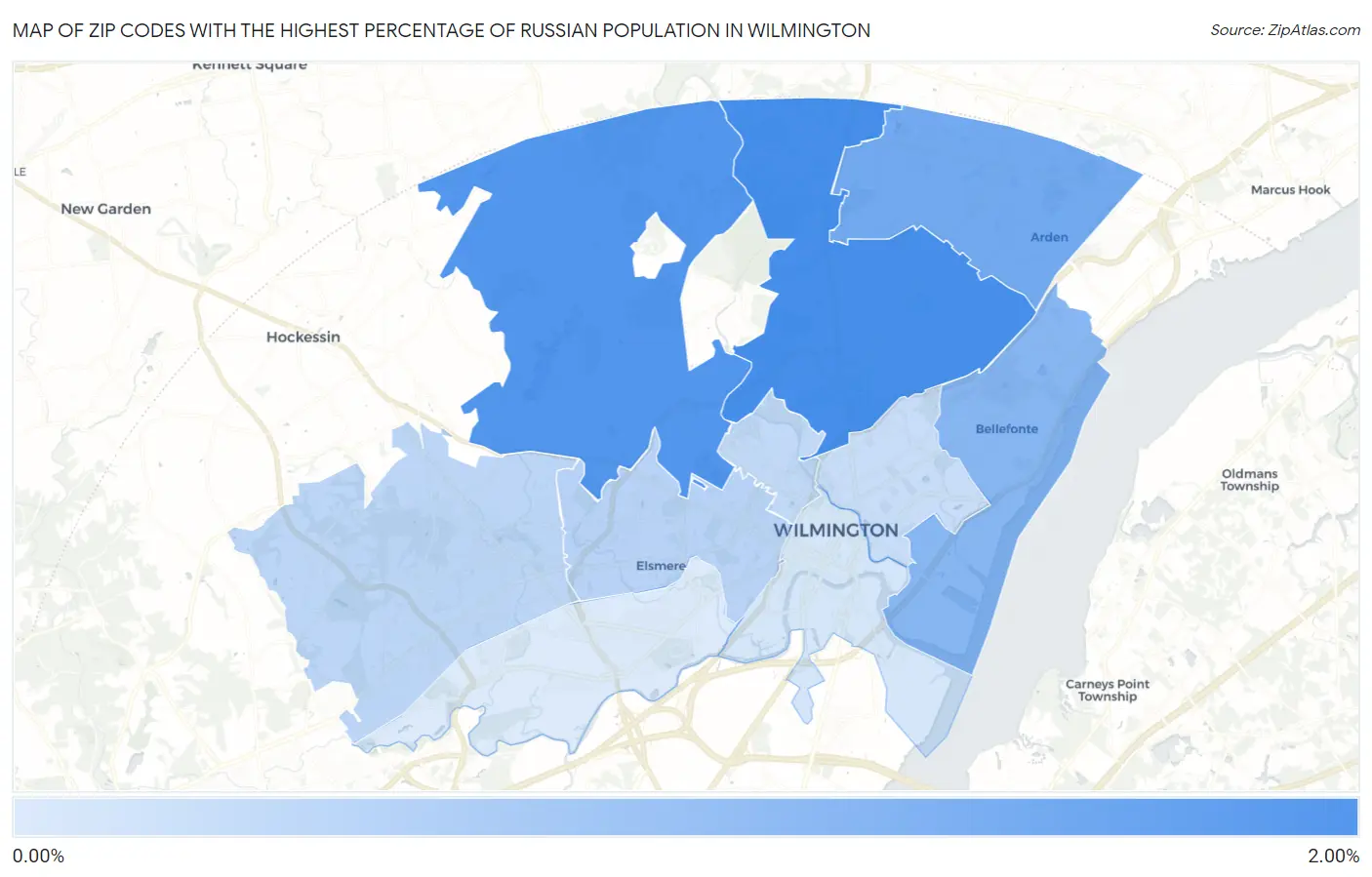 Zip Codes with the Highest Percentage of Russian Population in Wilmington Map