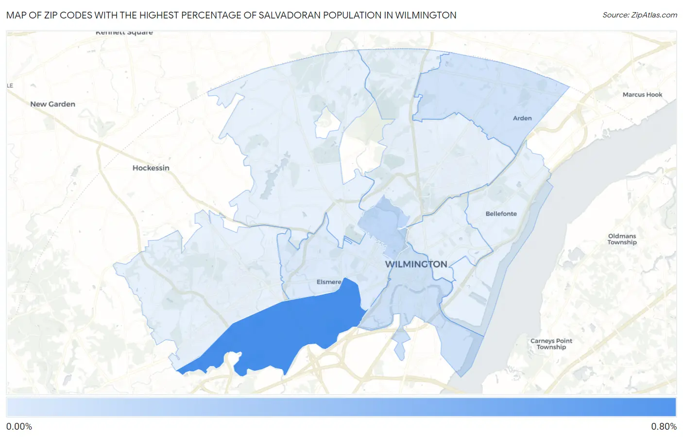 Zip Codes with the Highest Percentage of Salvadoran Population in Wilmington Map