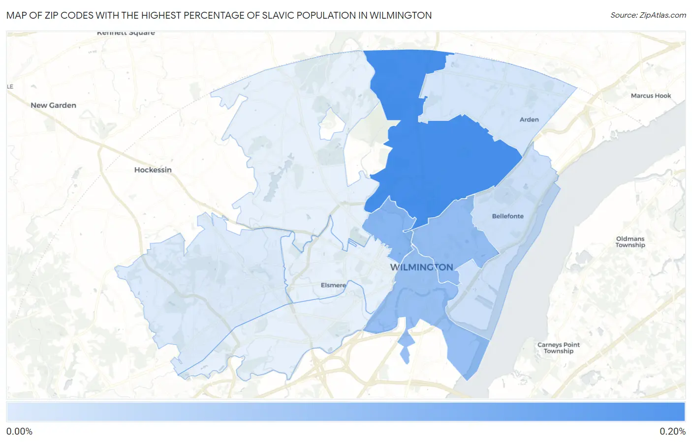 Zip Codes with the Highest Percentage of Slavic Population in Wilmington Map