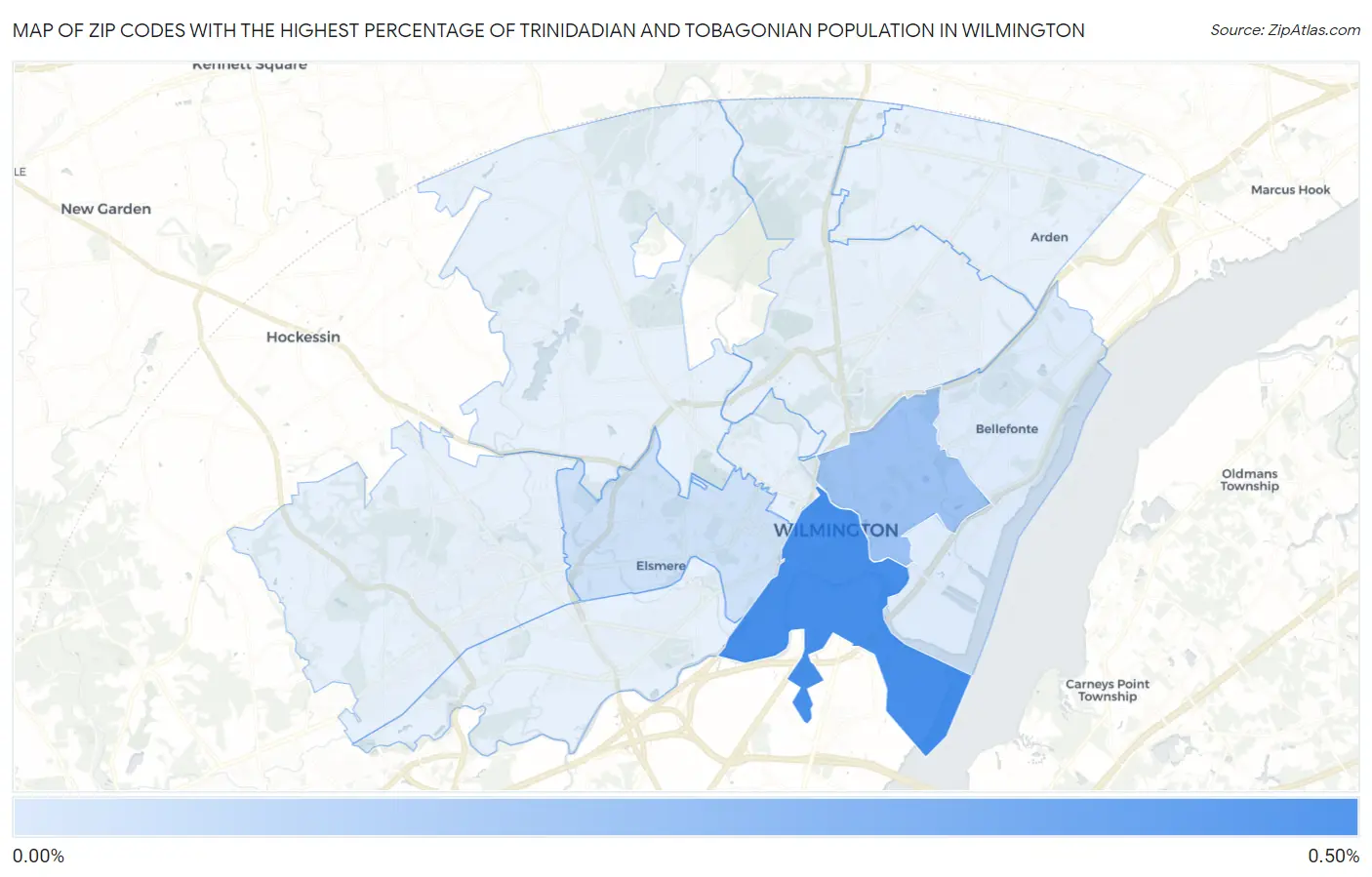 Zip Codes with the Highest Percentage of Trinidadian and Tobagonian Population in Wilmington Map