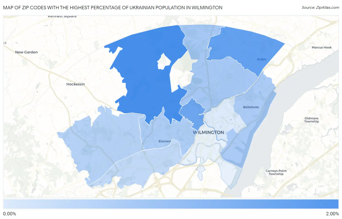 Zip Codes with the Highest Percentage of Ukrainian Population in Wilmington Map