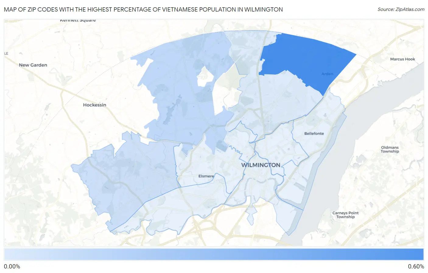 Zip Codes with the Highest Percentage of Vietnamese Population in Wilmington Map