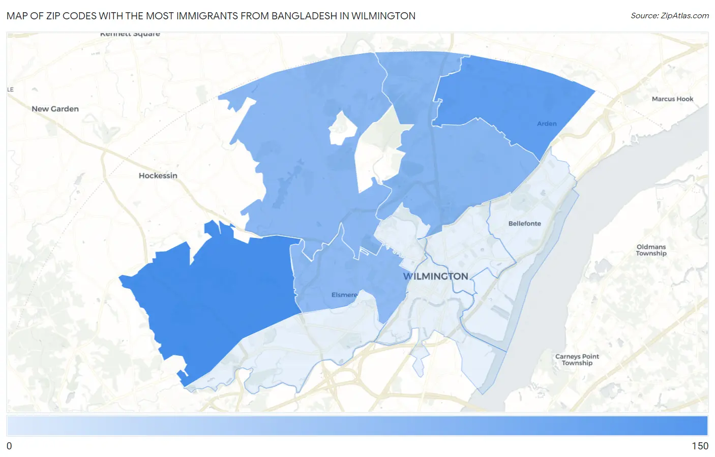 Zip Codes with the Most Immigrants from Bangladesh in Wilmington Map