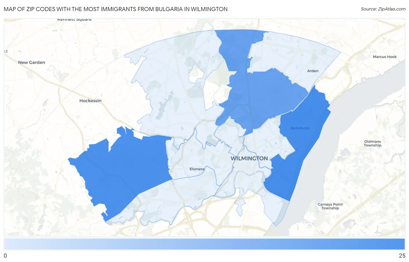 Zip Codes with the Most Immigrants from Bulgaria in Wilmington Map