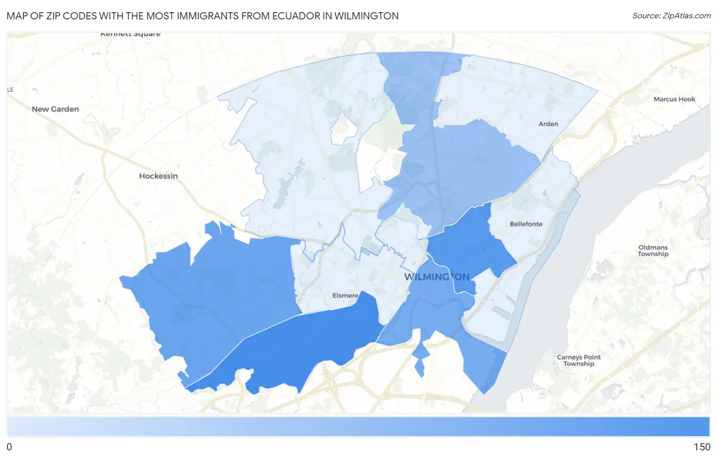 Zip Codes with the Most Immigrants from Ecuador in Wilmington Map
