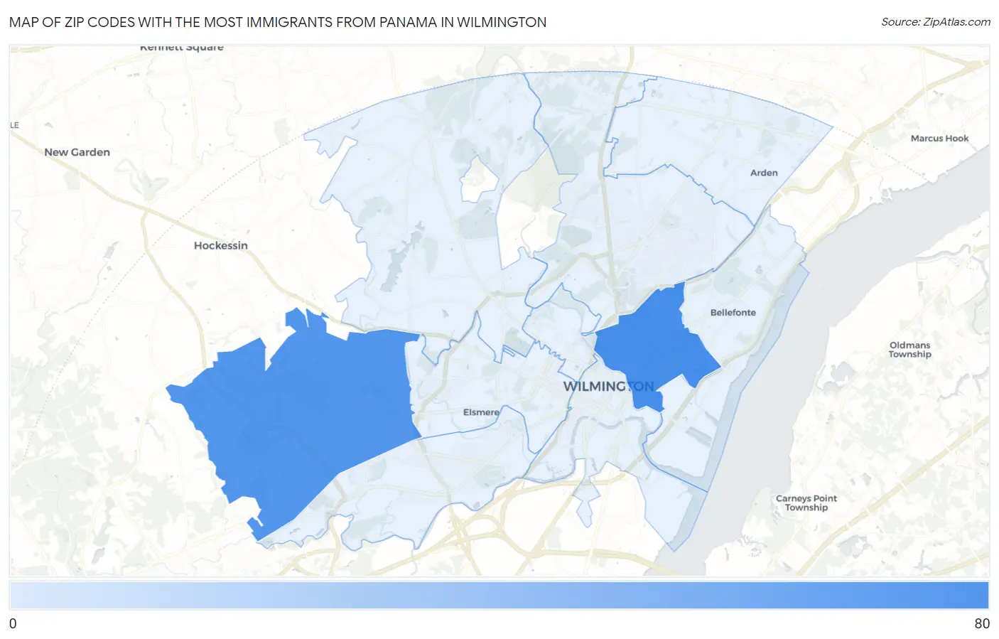 Zip Codes with the Most Immigrants from Panama in Wilmington Map