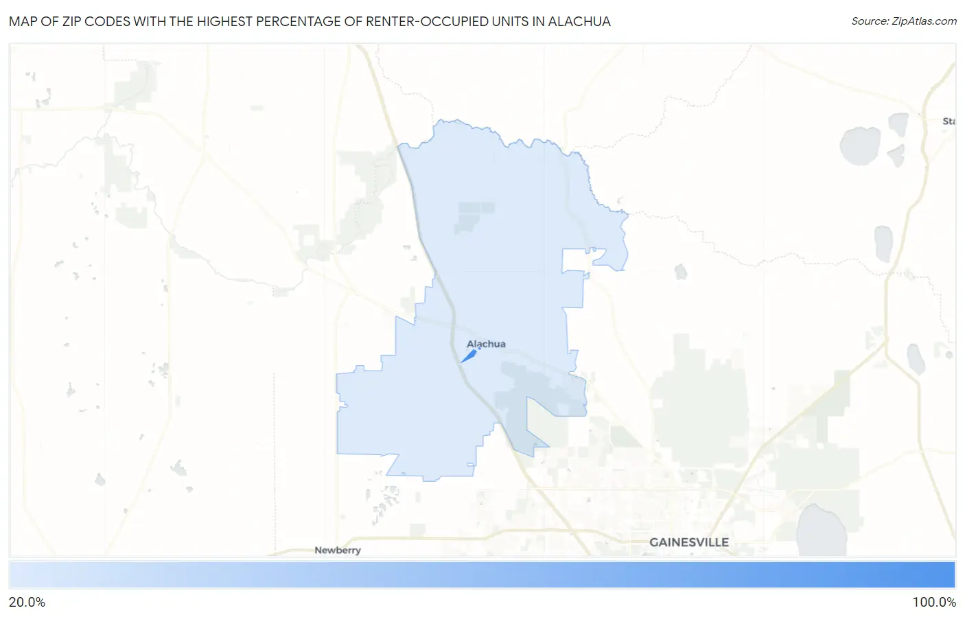 Zip Codes with the Highest Percentage of Renter-Occupied Units in Alachua Map