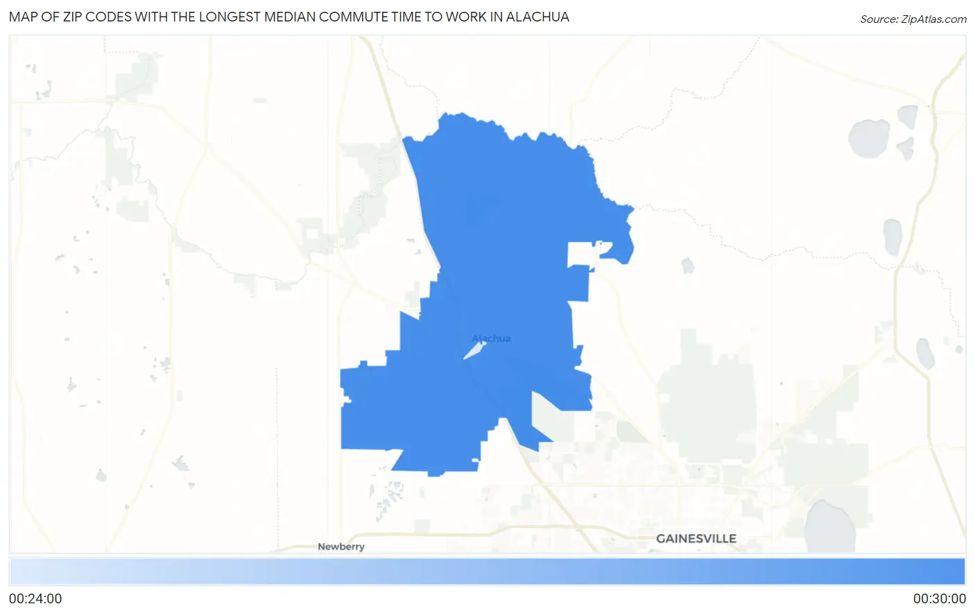 Zip Codes with the Longest Median Commute Time to Work in Alachua Map