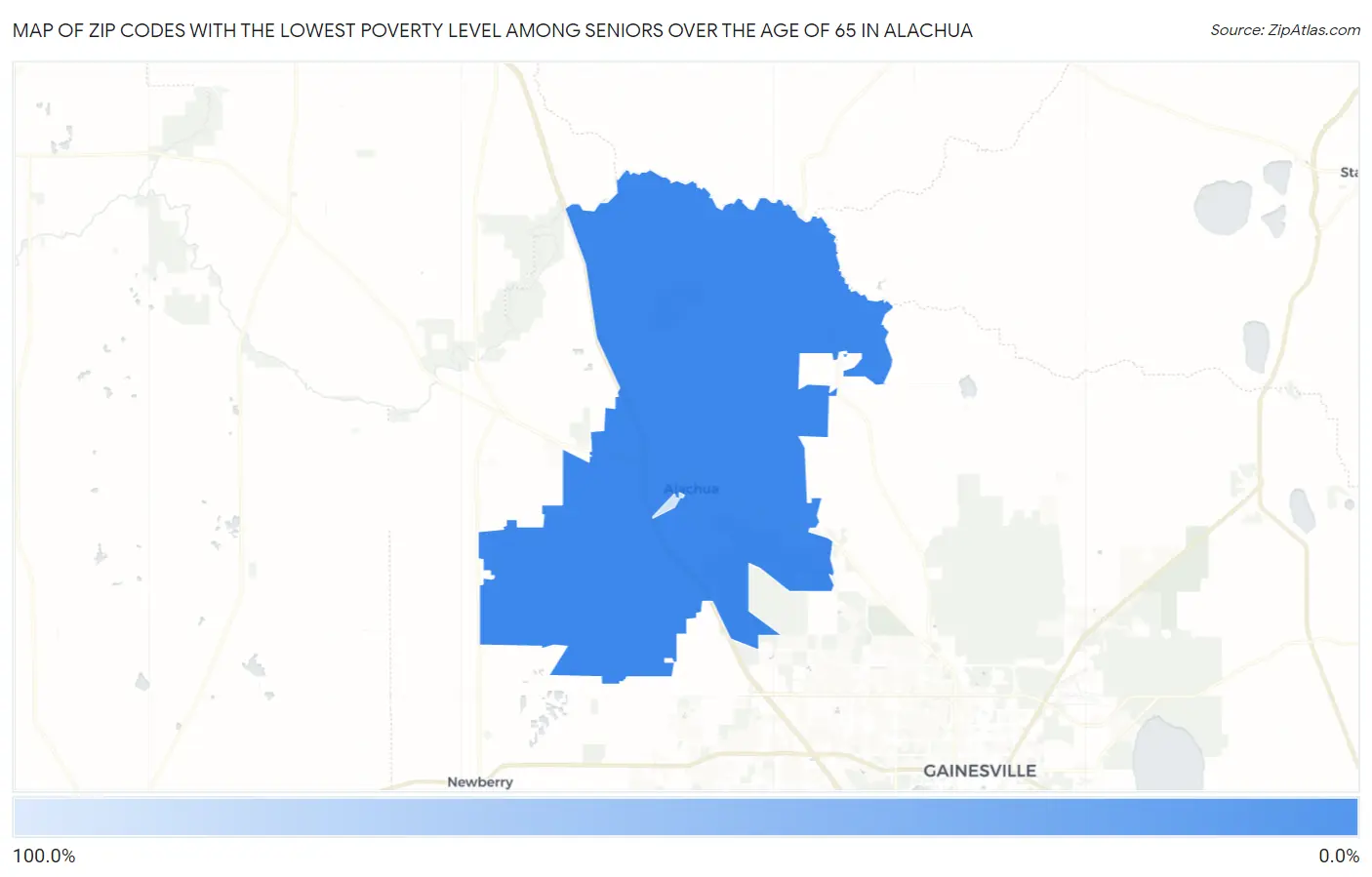 Zip Codes with the Lowest Poverty Level Among Seniors Over the Age of 65 in Alachua Map